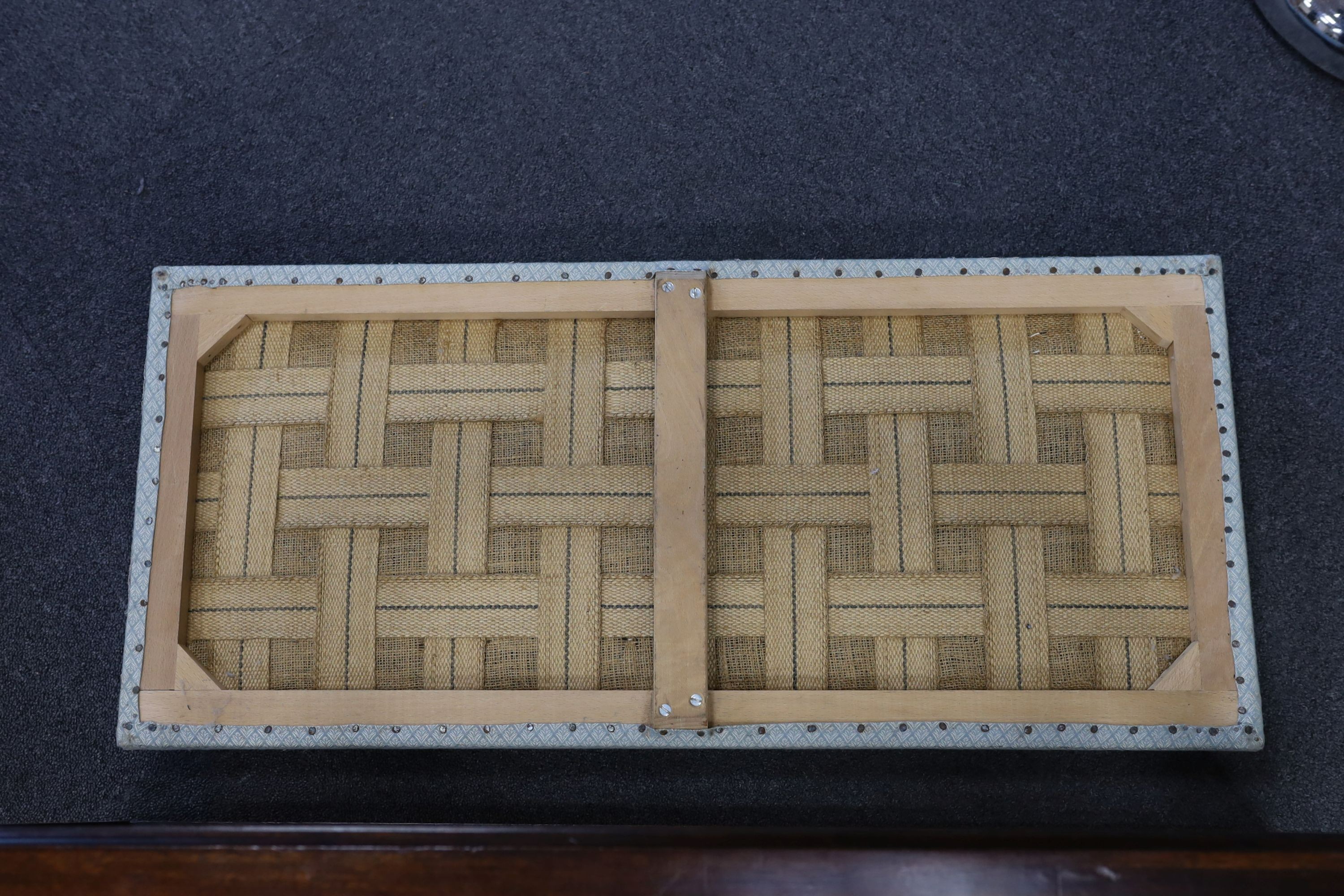 A Regency rectangular mahogany dressing stool, length 96cm, depth 46cm, height 46cm